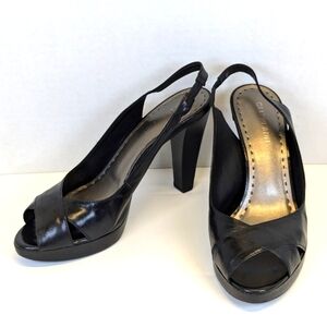 Gianni Bini Black Leather Chili Slingback Peep-toe Heels in Box size 9W